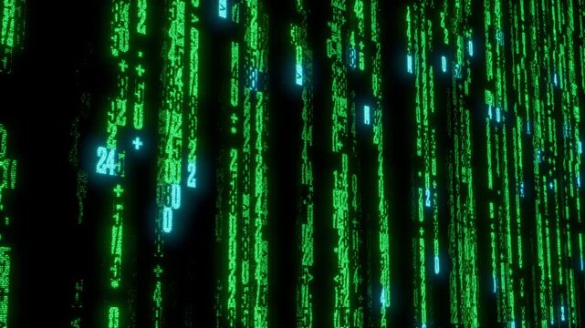 Intricate Matrix of Code Cascading Downwards. Green Cryptocurrency Background. Seamless Loop.