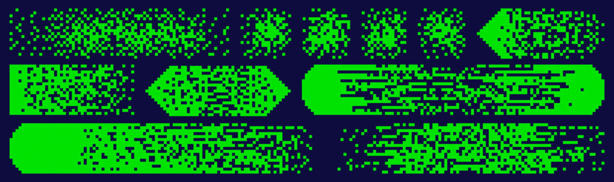 Pixel art green matrix patterns. Dissolve random scattered backgrounds.