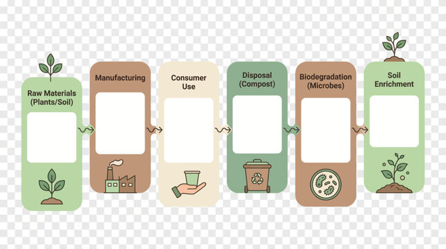 Sustainable lifecycle assessment of materials from raw resources to biodegradation and soil enrichment