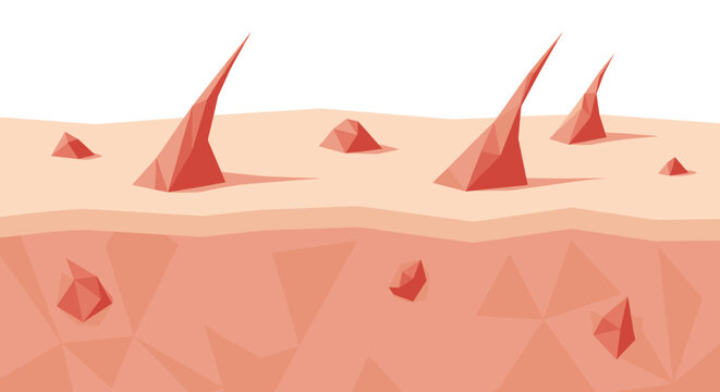 Illustration of skin with geometric red hives on a light background, showcasing a stylized depiction of skin irritation with angular shapes, (1)