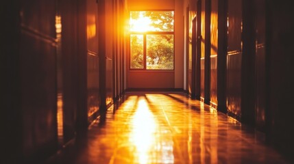 Fototapeta premium Sunbeams illuminating a long corridor