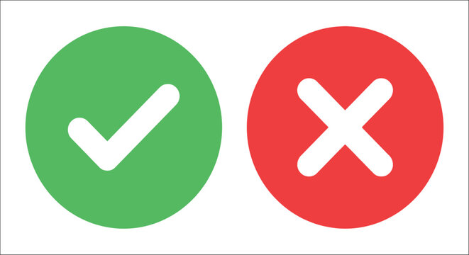 Check mark and x mark icons green and red circles