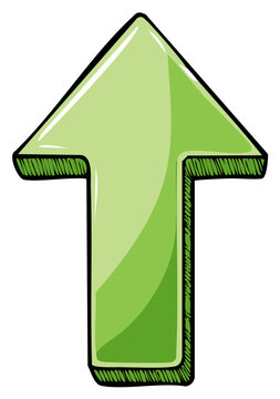 Green upward arrow illustration pointing up, isolated on white background.