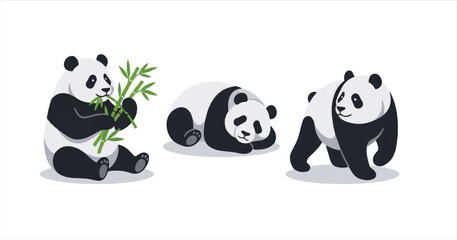 Fototapeta premium A funny cartoon baby panda character with a black and white bear paw print icon isolated on a nature green bamboo background vector illustration
