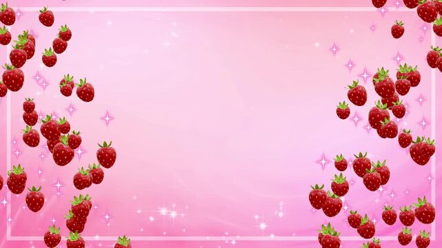 可愛い苺が両サイドを上昇する　ピンク色の背景 ループ 4k動画

