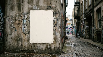 Obraz premium Blank poster mockup on gritty urban graffiti wall in dark alley