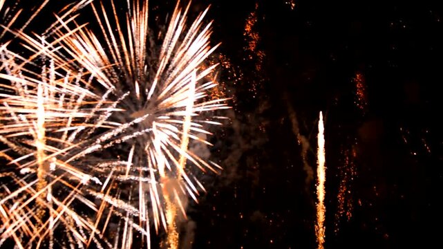 Fireworks display celebration with sound audio, Colorful Firework