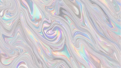 Obraz premium Swirling, iridescent liquid texture with flowing ribbons of pearlescent and rainbow hues