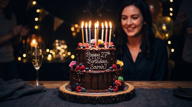 Birthday Cake with Lit Candles on Dark Background &ndash; Glowing Celebration Scene