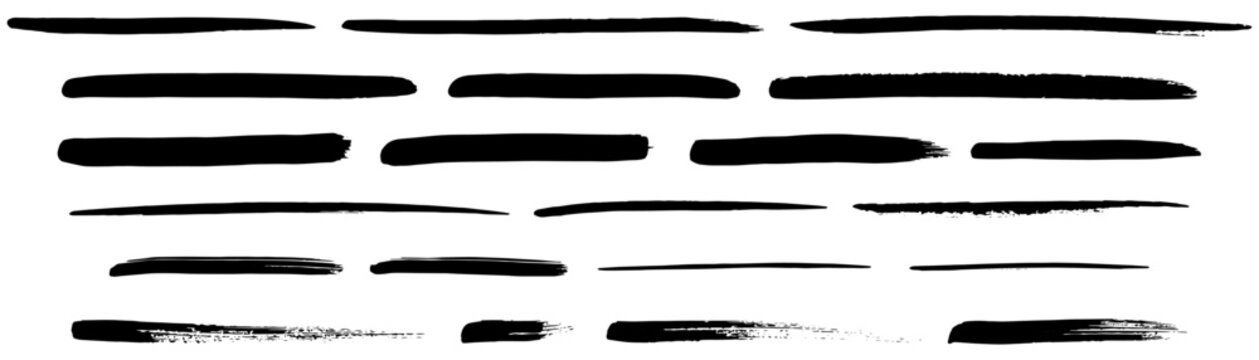 Hand-painted ink stripes set. Created with professional flat kolinsky sable brush. Natural hair textures and manual artistic lines for fine art projects.