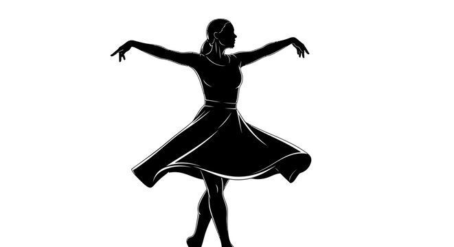 Woman dancing silhouette isolated white background performing art vector illustration