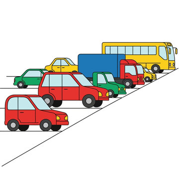 Traffic Jam on Highway: Cars, Trucks, and Bus in Congestion