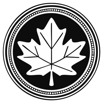 White Maple Leaf Emblem in Circular Frame with Dotted Border