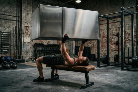 Man Lifting Heavy Appliance in Gym