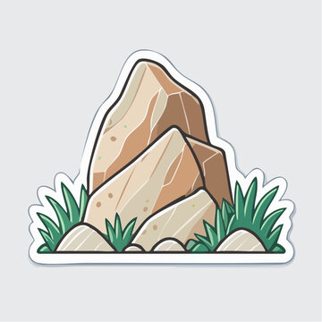 Cartoon illustration of stacked rocks with grass