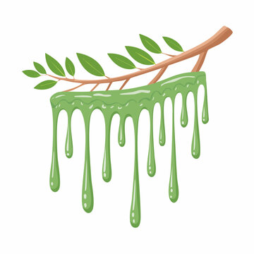 Green Slime Dripping from Branch with Leaves