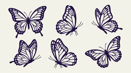 Obraz premium Set of elegant butterfly vector illustrations in various flight poses