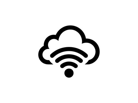 Cloud computing network symbol with WiFi signal icon on white background