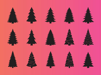 Obraz premium Collection of stylized christmas trees with and without decorative lights in festive design