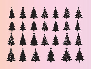 Obraz premium Collection of stylized christmas trees with decorative lights and stars perfect for holiday designs