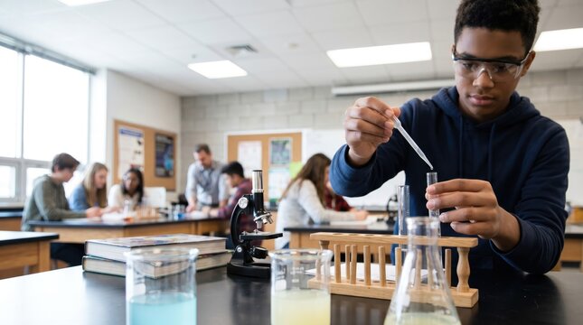 Students conducting a science experiment in a classroom laboratory