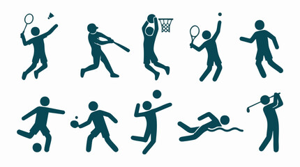 Set of various sport pictograms and silhouettes on white background © Tahphoto