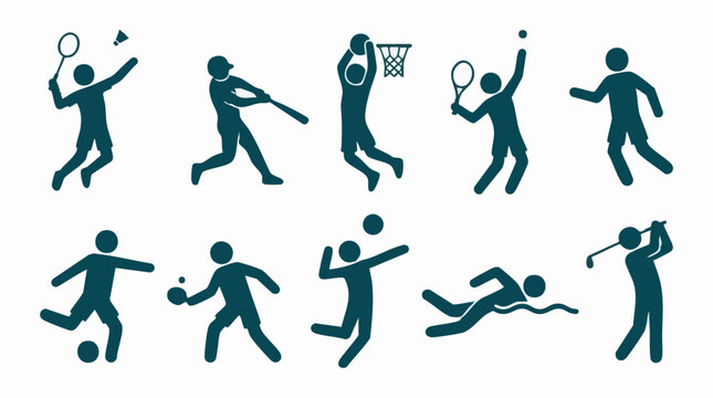 Set of various sport pictograms and silhouettes on white background