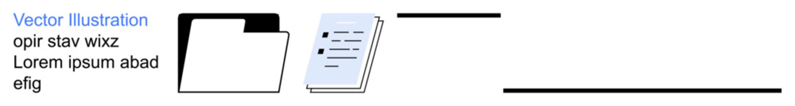 File organization, data management, work efficiency, office tools, digital storage, record keeping. A folder with papers and a straight-line separator. File organization and data management theme