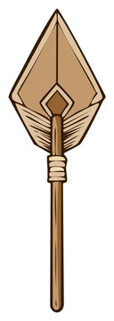 Cartoon illustration of a spear, a wooden weapon with a diamond-shaped head