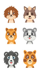 Fototapeta premium A collection of six adorable cartoon animal portraits, featuring a variety of cute woodland creatures with expressive eyes and friendly smiles.