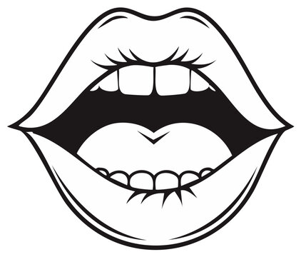 Open Mouth with Eyelashes Graphic Illustration, Black and White, Isolated Design