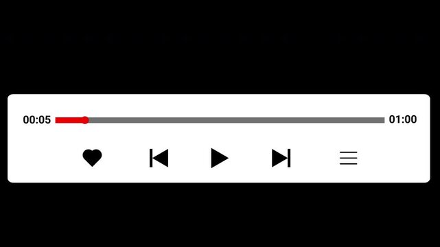 1 minutes Music player overlay, One minute music player animation on transparent background, Audio music player overlay timeline bar moving with track animation. 