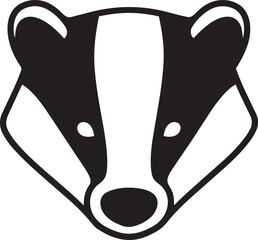 Simple black and white badger head icon minimalist vector illustration for wildlife or nature themes isolated on white background © Laiba