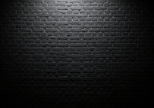 A textured dark black brick wall illuminated by a single spotlight.