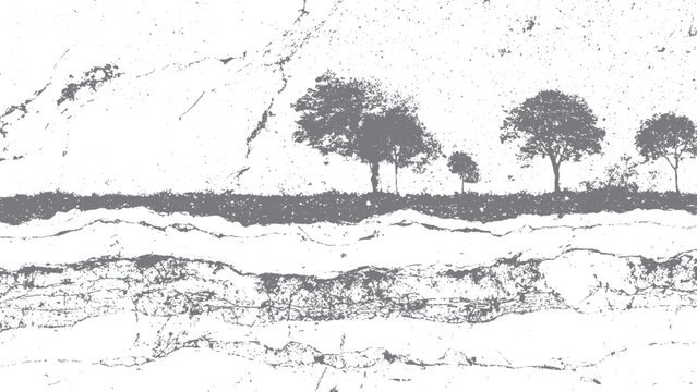 Architectural tree drawings with roots in minimal line style CAD tree illustration with roots for landscape design