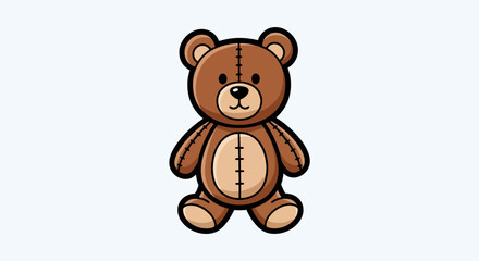 Fototapeta premium Cute brown teddy bear illustration with stitched details.
