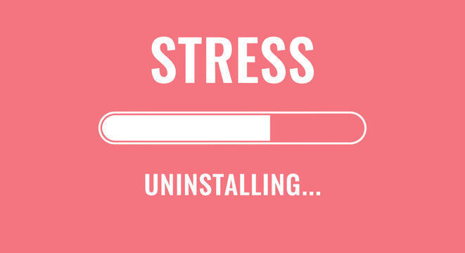 A pink background with the word STRESS at the top and a progress bar labeled UNINSTALLING...
