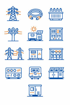 Solar icon grid cabinet control switch transformer vector simple image box power