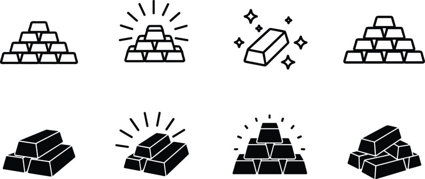 Gold Bar Icons Set vector illustration