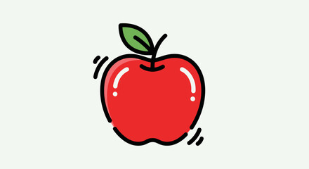 Fototapeta premium Simple Red Apple Icon with Green Leaf Stem.