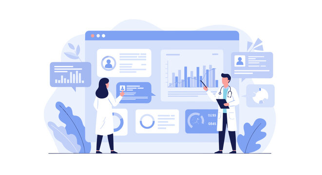 Data analytics professionals analyzing dashboards and charts.