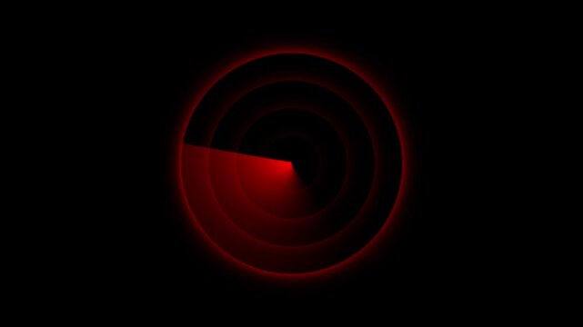 Deep red radar sweep with concentric circles on a dark base. Radar sweep for global tracking system. Professional radar sweep graphic element for military and aviation visuals art.