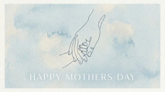 Delicate Hand Line Art Illustration on Soft Blue Watercolor Background