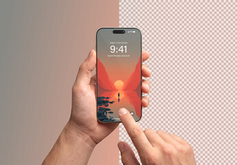 Isolated Man’s Hand Using Modern Mobile Phone Mockup