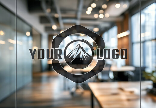 Logo Close-up on a Company Glass Wall Mockup