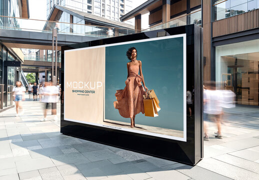 Large Horizontal Billboard Screen in Modern Commercial Area Mockup