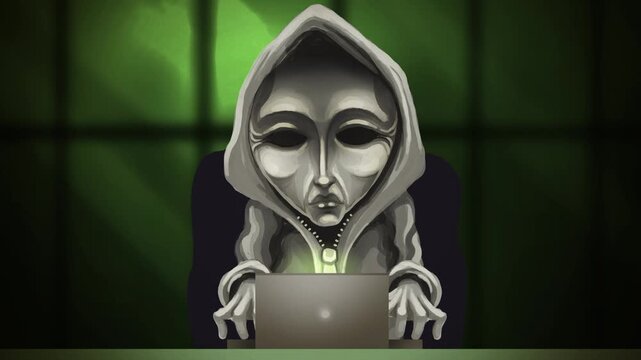 anonymous masked hacker writing malicious code