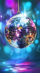 Obraz premium Disco ball reflecting multicolored lights in party scene