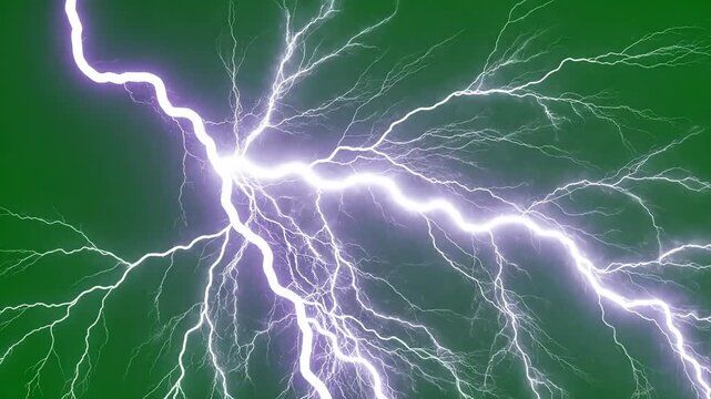 Bright white lightning bolts crackling across a vibrant green background, symbolizing energy and power.