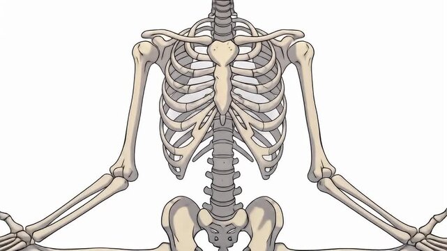 Cartoon skeleton sits in lotus position, in meditation. Dark shadowed outline